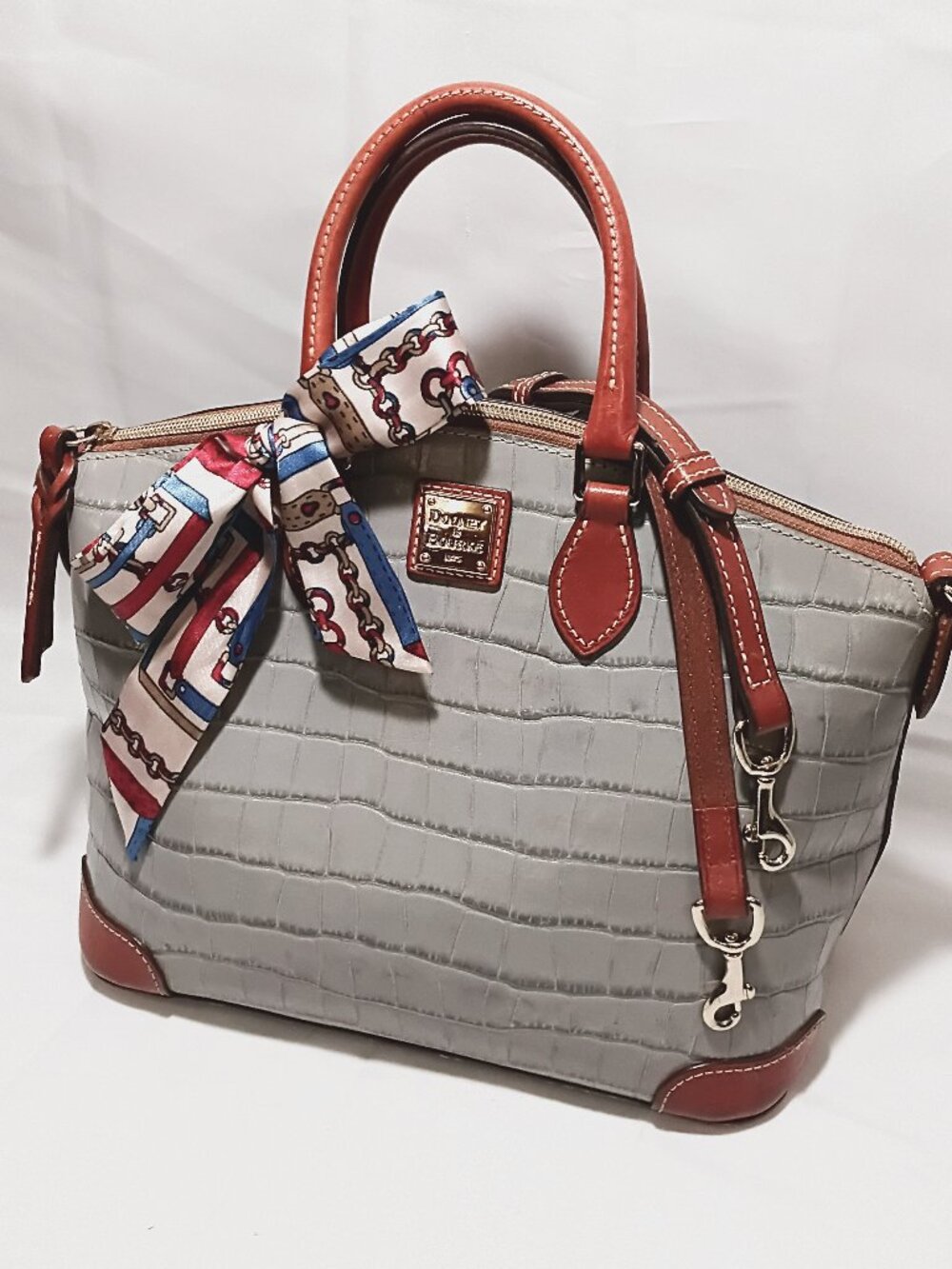 Dooney & Bourke Denison Croc Embossed Domed Satchel/Shoulder Bag